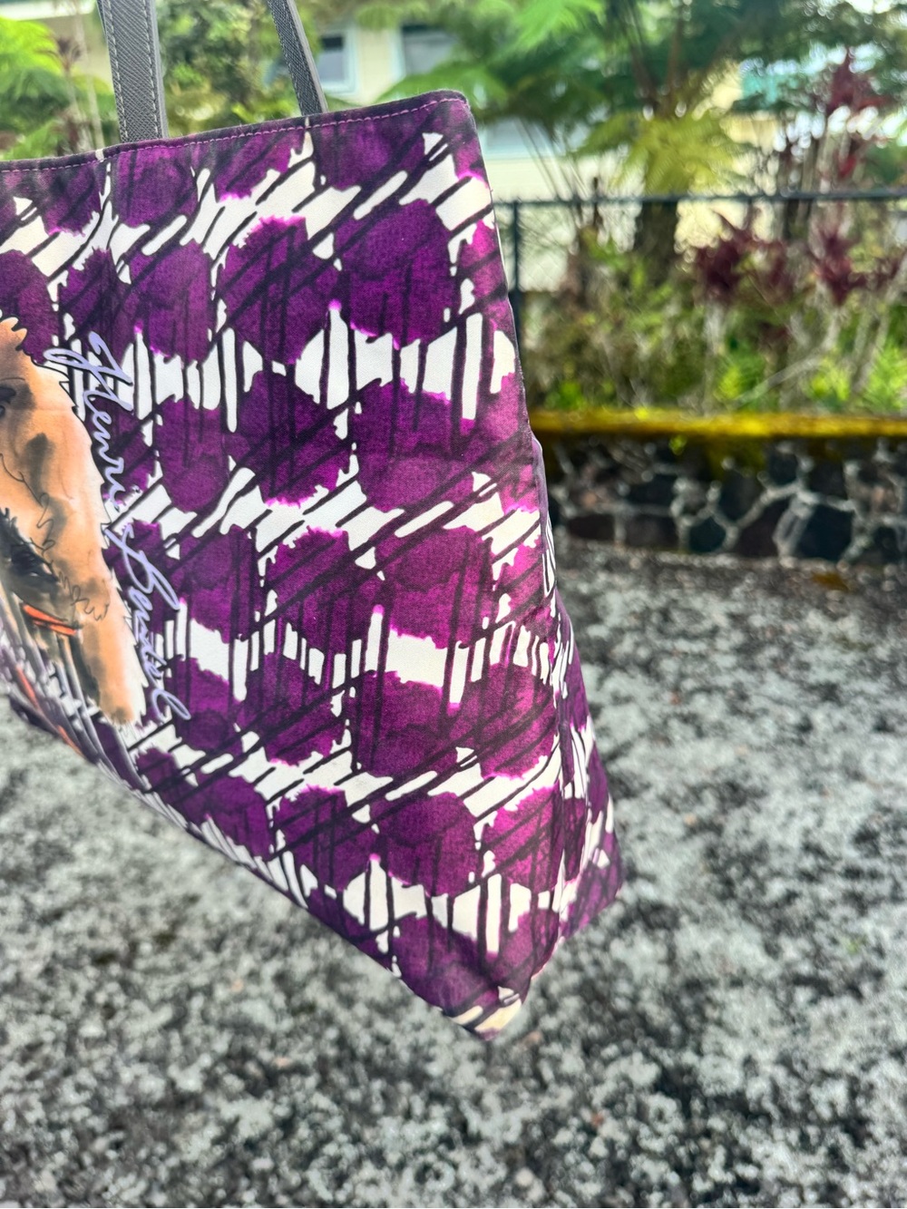 Henri Bendel NYC Graphic Tote Purple Print Fashion Illustration Shopper Bag - Picture 5 of 10